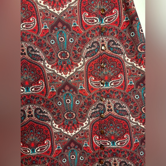 Talbots Red Paisley Button Accent Straight Career Office Skirt Sz 10 0587 - Picture 2 of 6